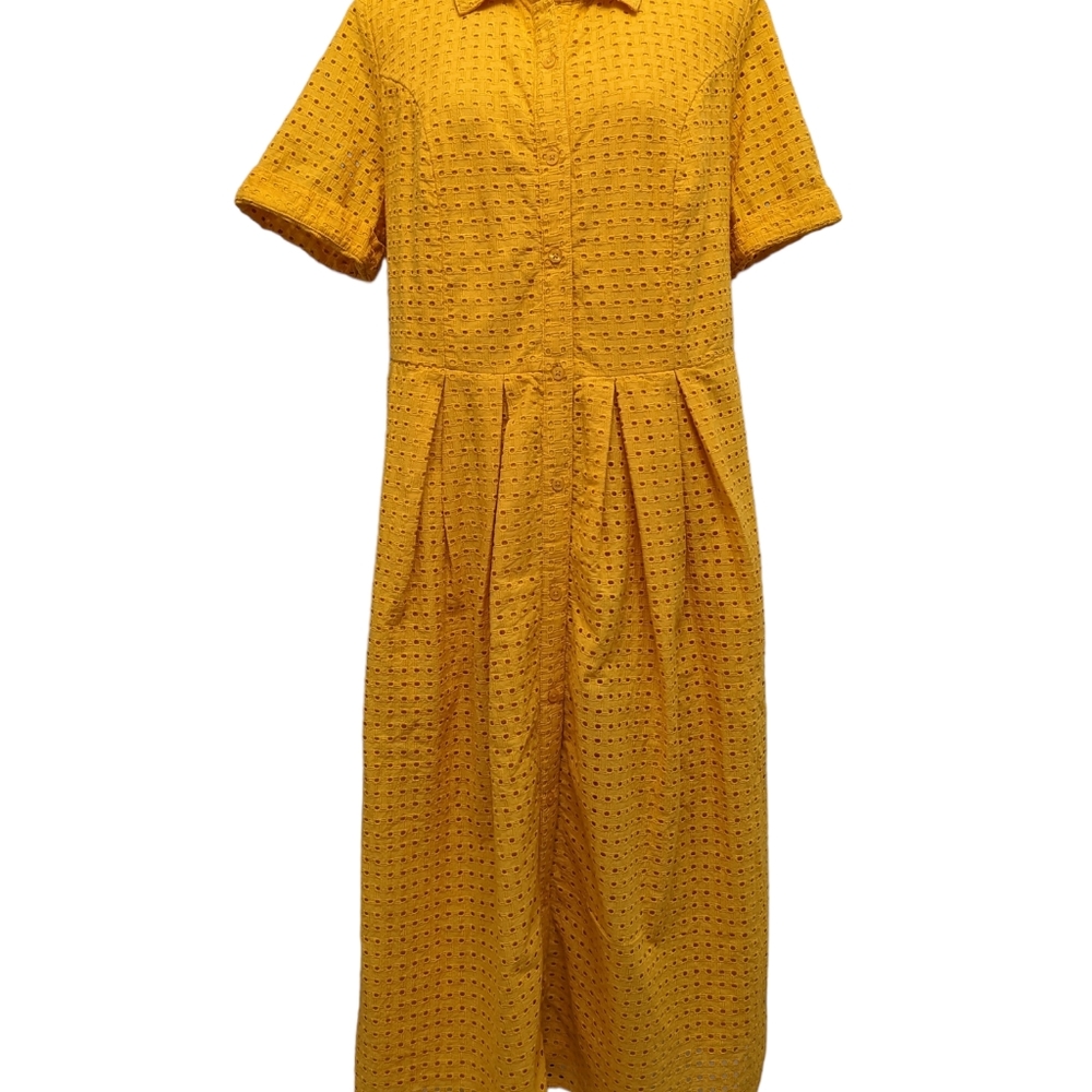 Jessica London *Sz 18W * Yellow Eyelet Shirt Dress Button Front Fit & Flare